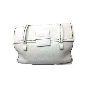 White Pebbled Leather Satchel with Contrast Stitching